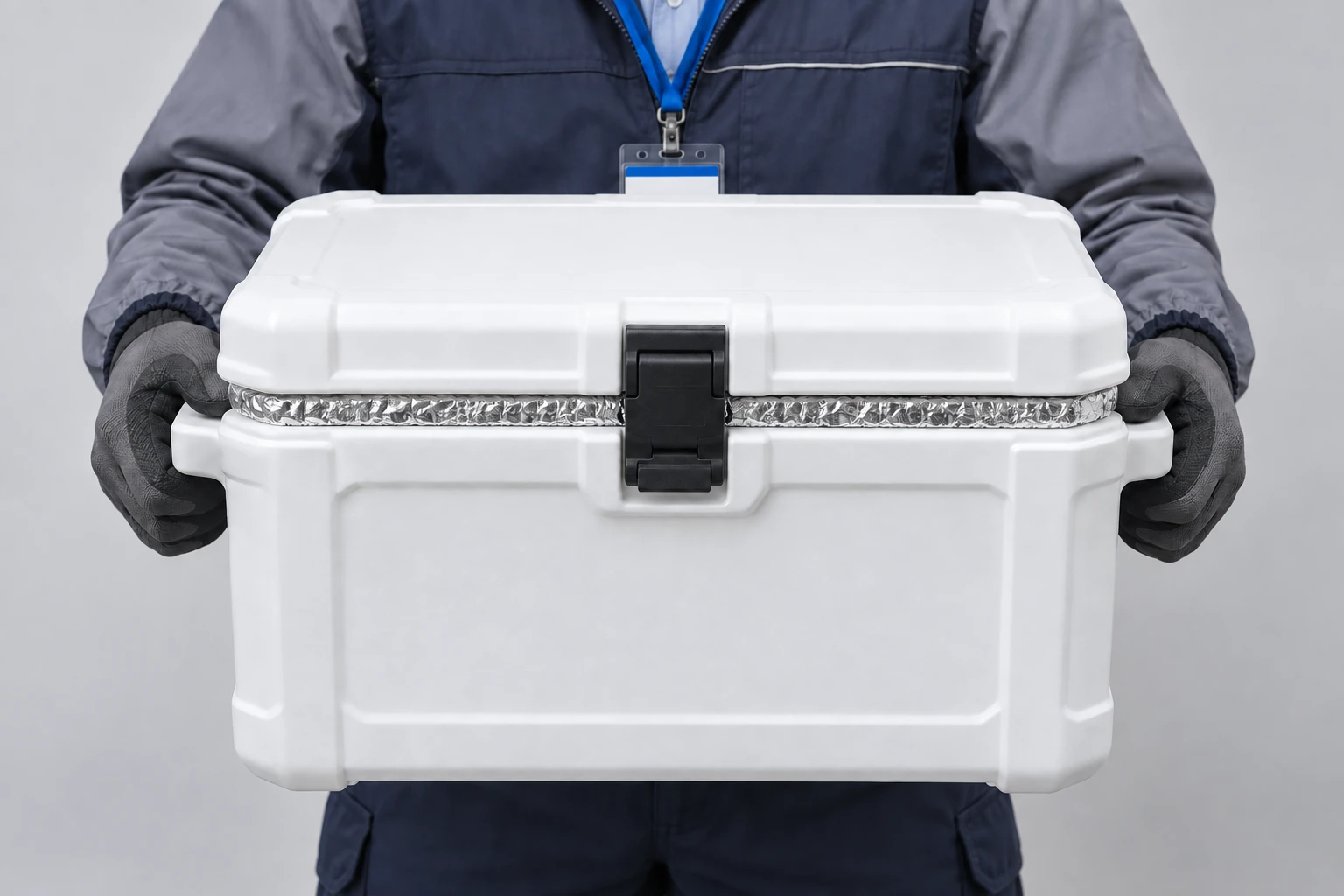 택배 담당자가 시료를 담은 보냉 상자를 수거하는 모습